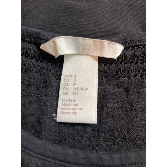 H M Womens Top Black Small Lace Detail Short Sleeve Fairycore Goth - Picture 4 of 7